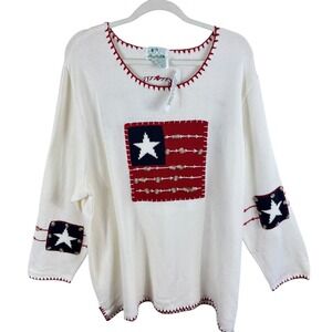 The Quaker Factory NWT Womens 3X Patriotic Flag Sweater Cream Red White Blue
